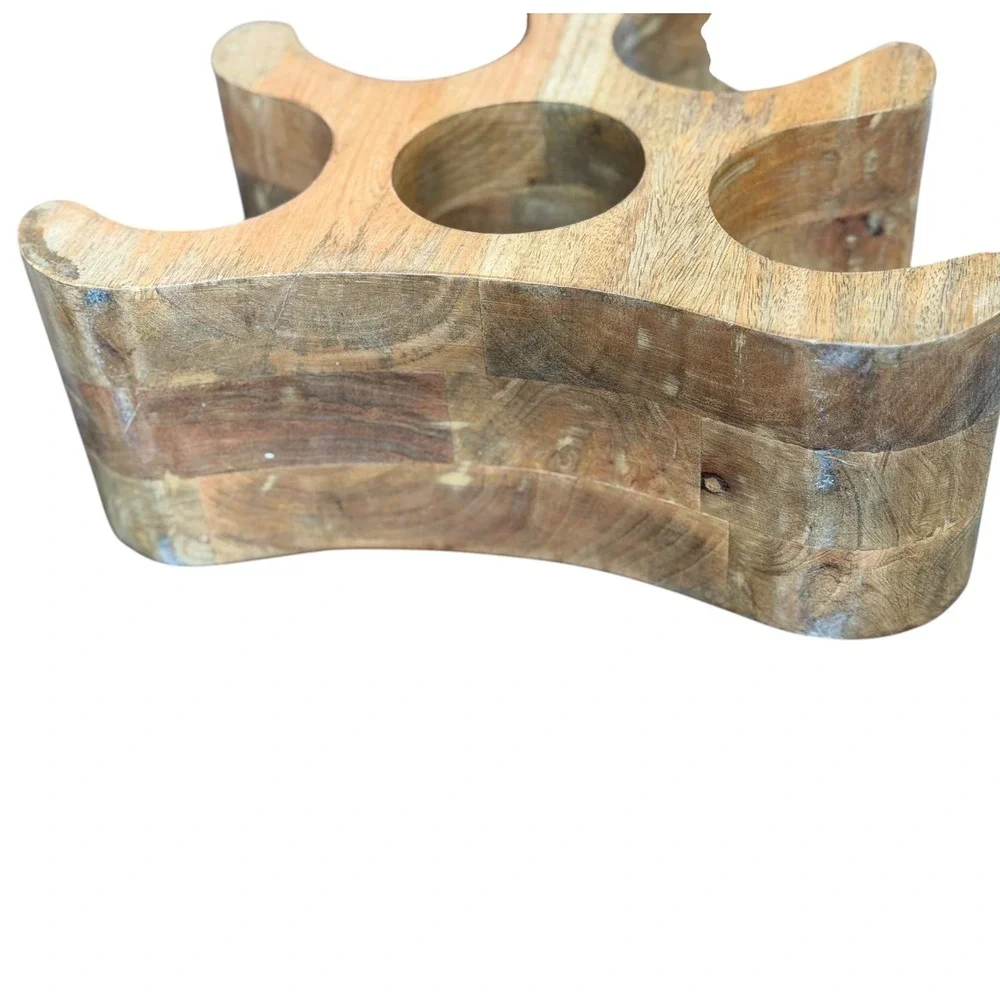 Solid Wood 6 Bottle Wine Rack Sculptural Freeform Countertop Holder Rustic